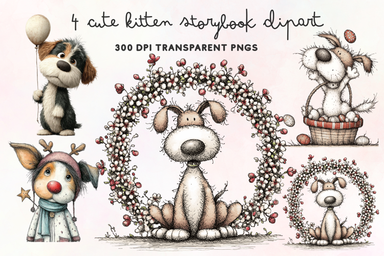 Cute Watercolor Dogs Clipart PNG