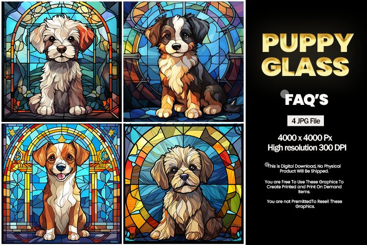 Puppy Stained Glass Square Coaster - 04 Variations example image 1