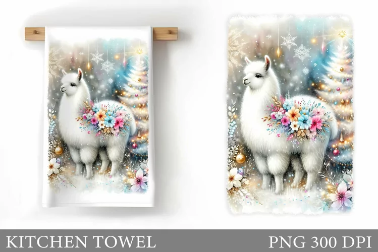 Christmas Lama Kitchen Towel. Christmas Kitchen Towel Design