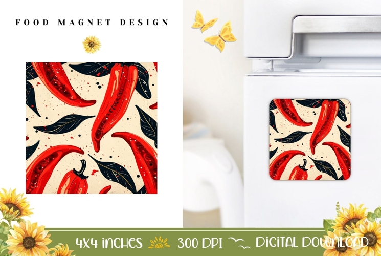 Cartoon Chili Magnet, Peppers Magnet Template