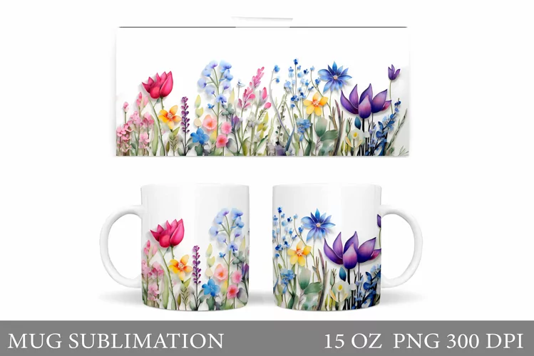 Flowers Mug Sublimation. Wildflowers Mug Design