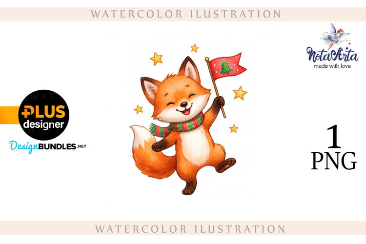 Illustration of a cute Christmas fox example image 1