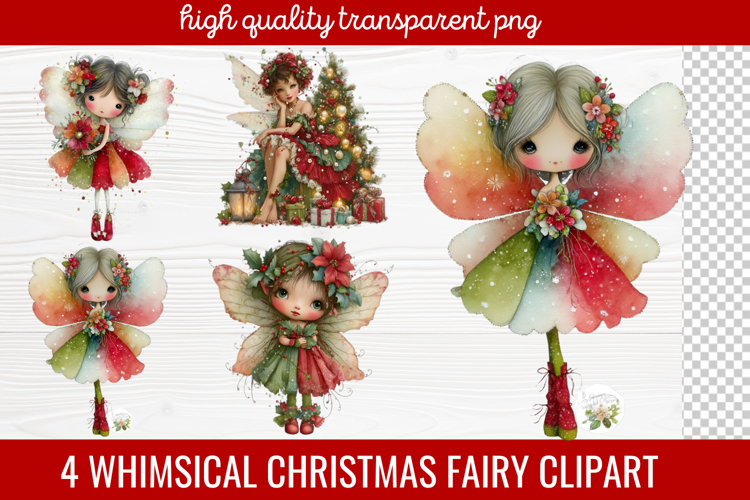 4 Whimsical Christmas Fairy Clipart | Cute Holiday Fairy PNG