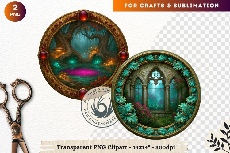 Dark Fantasy Halloween Witches Medallion Clipart sublimation