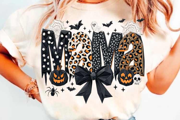 Halloween Mama T-Shirt Design With Origami Style Ghost