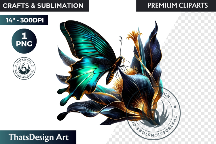 Tropical Butterfly & Flower Clipart: Vibrant floral PNG