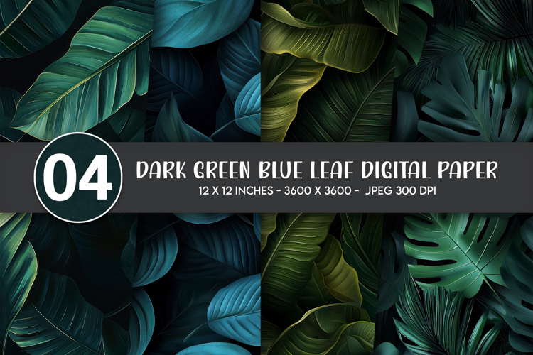Dark Green Blue Leaf Digital Paper example image 1
