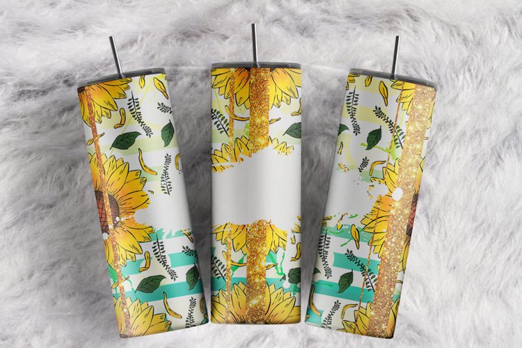 Custom Name Sunflower Summer Gold Foil 20 oz tumbler wrap