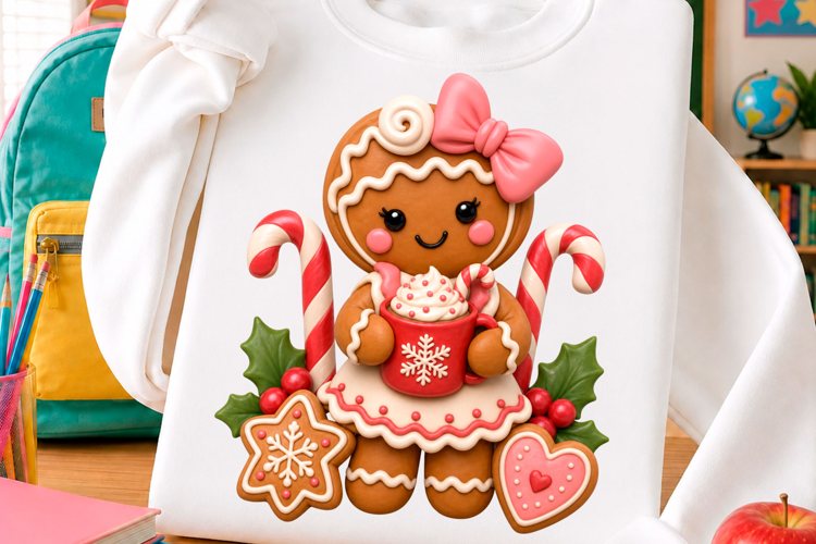 Cute Gingerbread Girl Christmas T Shirt Design