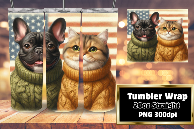 VIBRANT 20oz Tumbler Wrap PNG , Dog and cat