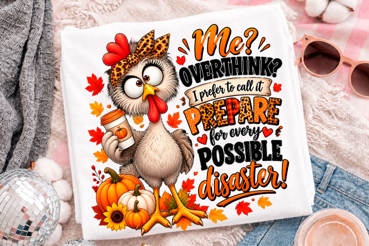 Funny Thanksgiving Chicken Turkey Overthinking Fall T-Shirt