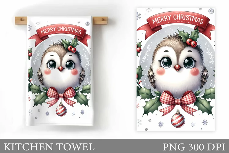 Christmas Bird Kitchen Towel. Christmas Kitchen Towel Design