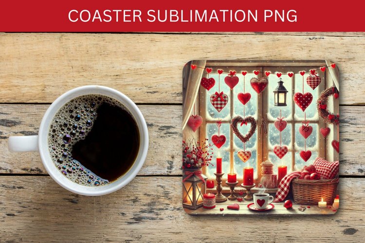 valentine square coaster - hearts room example image 1