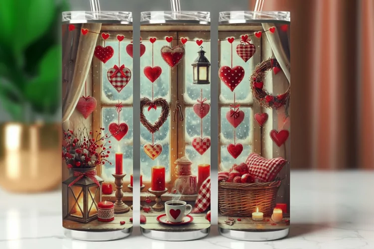 Valentine Tumbler Wrap 20 oz - room full of hearts