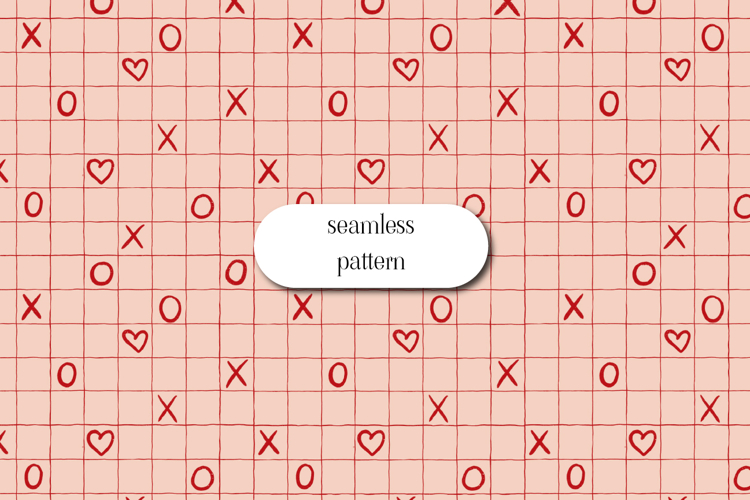 Valentine XO Grid Seamless Pattern with Hearts on Blush
