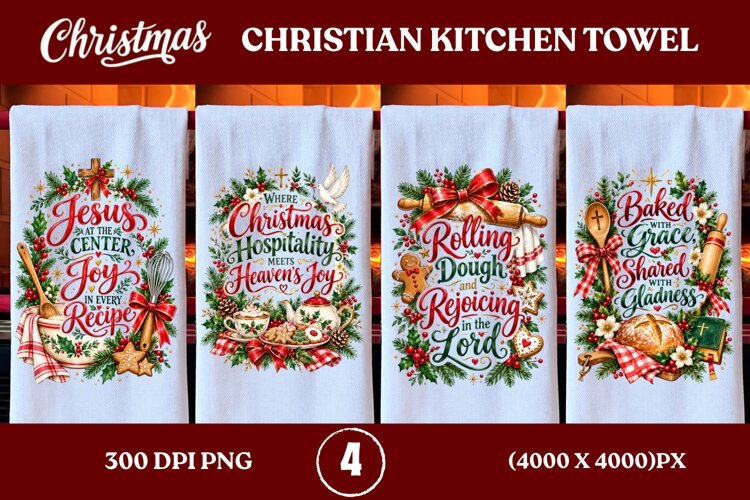 4 Christian Christmas Kitchen Towel PNGs, 4 Jesus Christmas example image 1