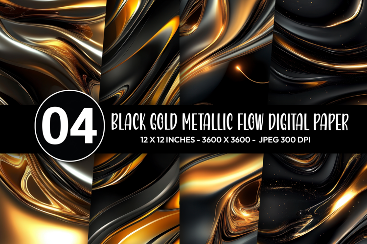 Black Gold Metallic Flow Digital Paper