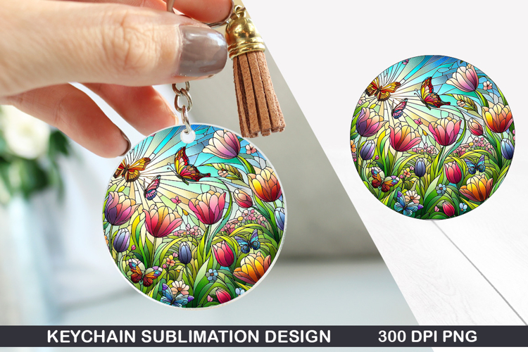 Flower Keychain Sublimation - Spring Keychain PNG Design