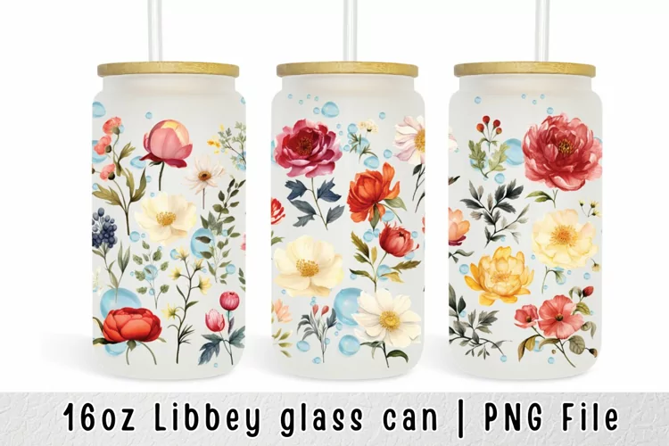 Flower Can Glass Wrap 16 Oz Libbey Can Sublimation