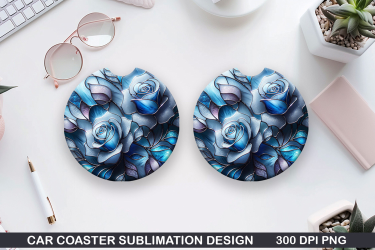 Roses Car Coaster Sublimation| Christmas Coaster PNG Design