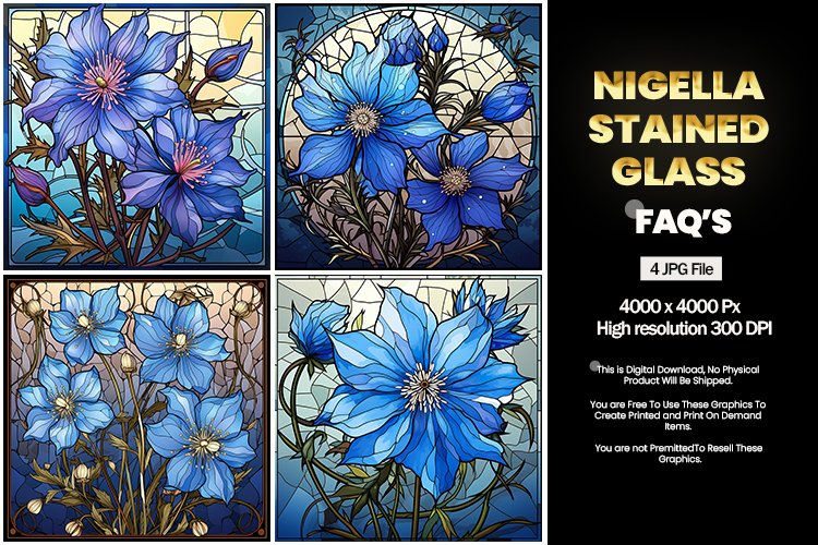 Stained Glass Nigella Square Coaster - 04 Variations example image 1