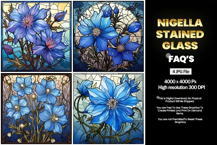 Stained Glass Nigella Square Coaster - 04 Variations
