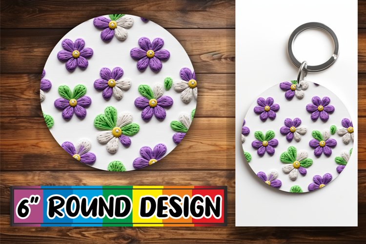 Artful 3D Floral Embroidery Circle - Keychain Design