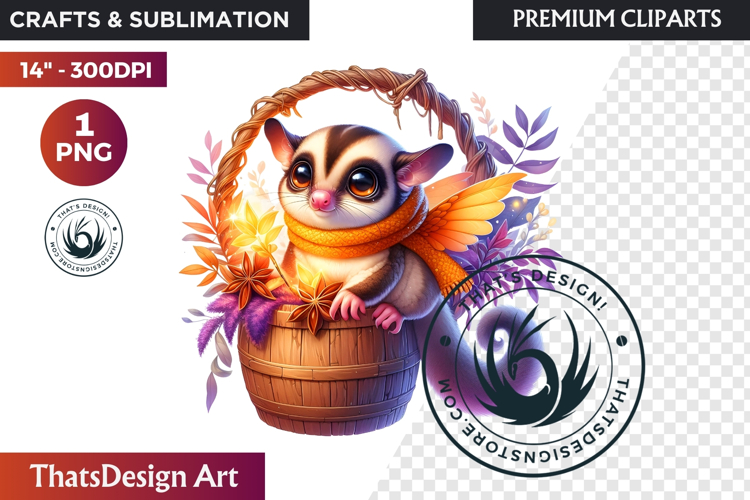 Autumn Cute animal in a bucket clipart Pumpkin thanksgiving