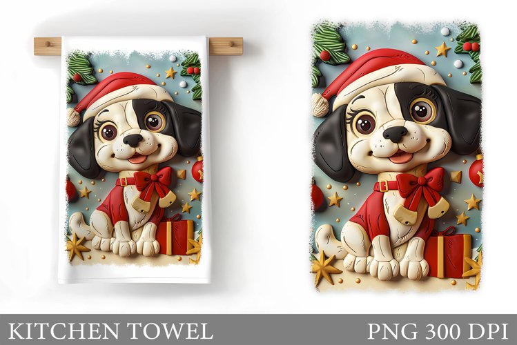 3D Dog Kitchen Towel. Christmas Dog Kitchen Towel Design