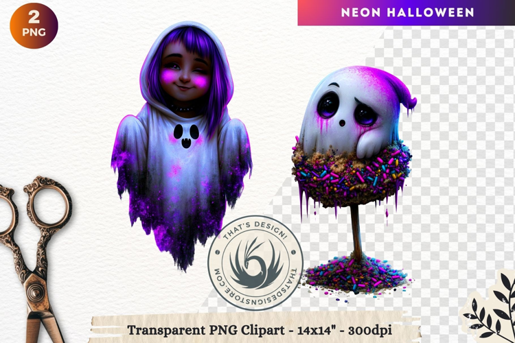 Neon Halloween Character Clipart Spooky Kawaii ghost PNG