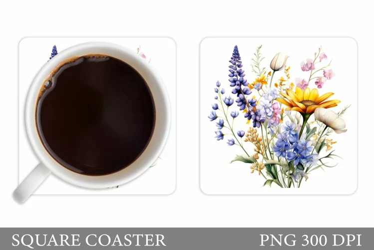 Wildflowers Coaster Sublimation. Flowers Coaster Design