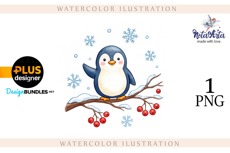Christmas Penguins in Watercolor Style