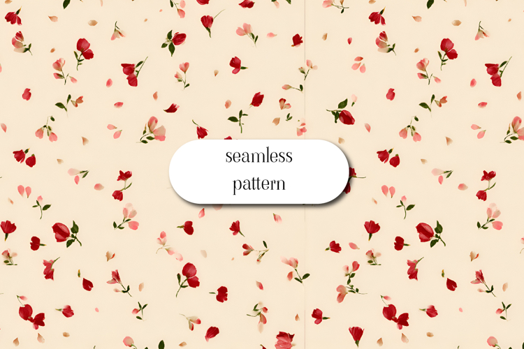 Seamless pink floral pattern with scattered red blossoms