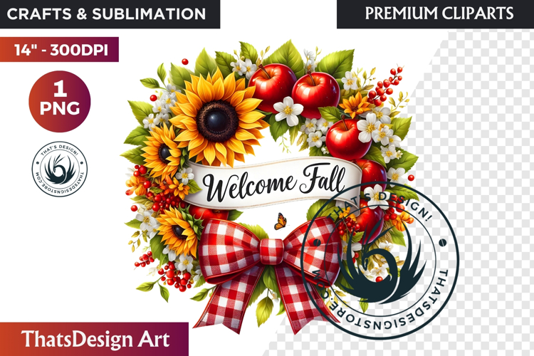 Sunflower Autumn Wreath - Rustic Farmhouse Harvest PNG