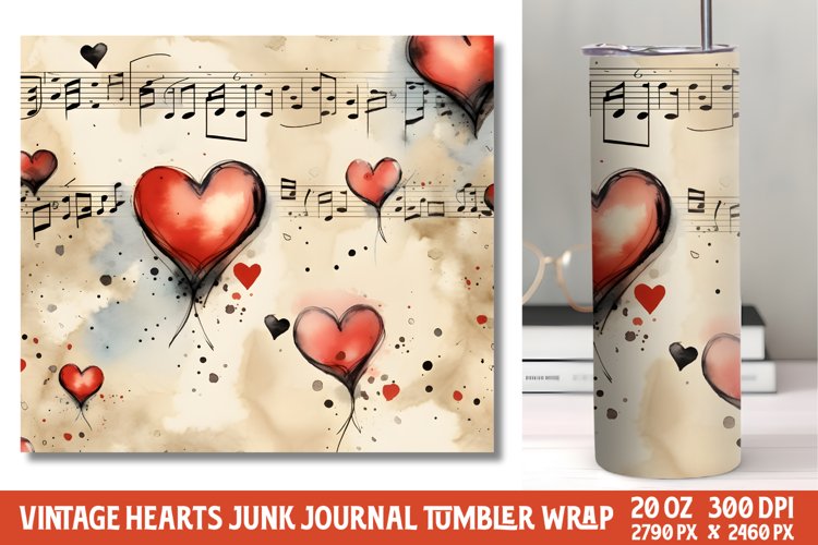 Vintage Hearts Junk Journal Tumbler Wrap