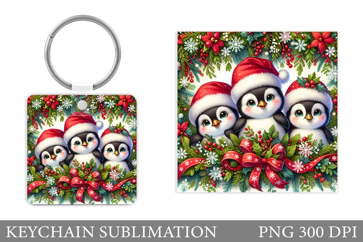 Cute Christmas Penguin Keychain Sublimation example image 1