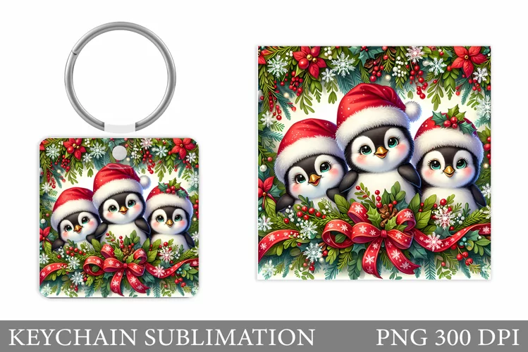 Cute Christmas Penguin Keychain Sublimation