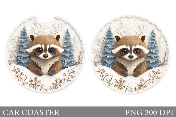 Christmas Raccoon Car Coaster. Christmas Car Coaster Design