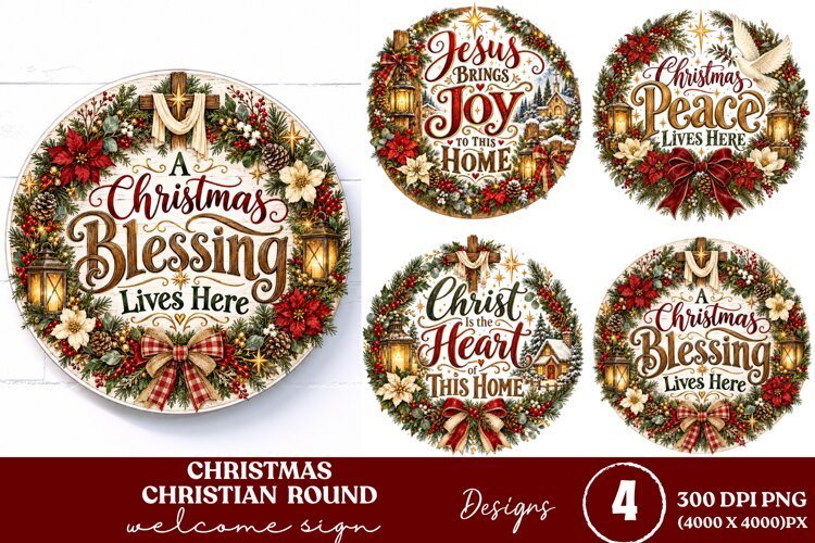 4 Christian Christmas Round Sign PNGs, 4 Jesus Christmas Doo example image 1