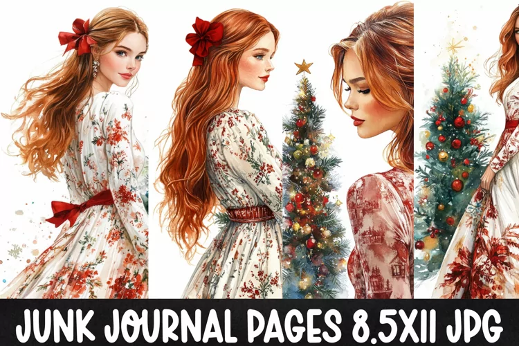 4 Christmas Digital Papers I Christmas Junk Journal Pages