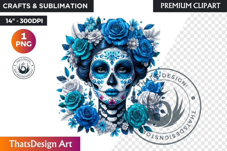 Floral Vibrant la catrina Day of Dead Clipart Sugar skull