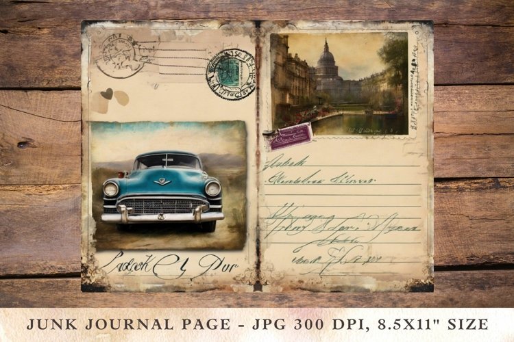 Printable Junk Journal Pages travel postcard 3 example image 1