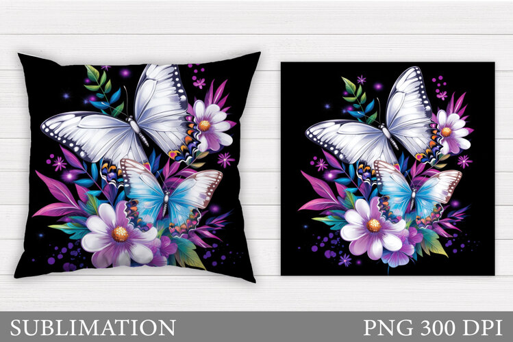 Butterfly Flowers Sublimation. Butterfly Pillow Sublimation example image 1