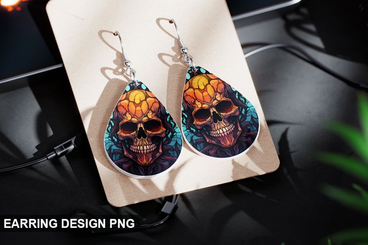Stained Glass Halloween Skull Earring Design