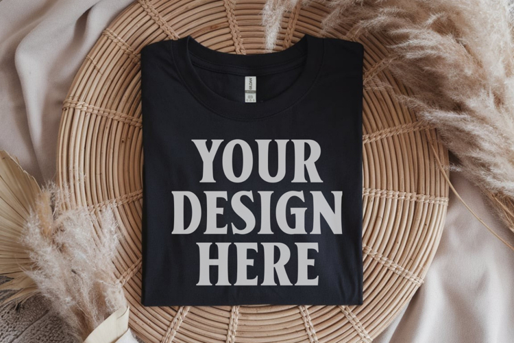 Gildan 64000 Black Folded T-Shirt Mockup | Flat Lay Unisex