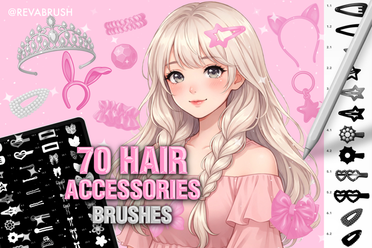 70 Procreate Accessories & Jewellery Hair stamp brushes