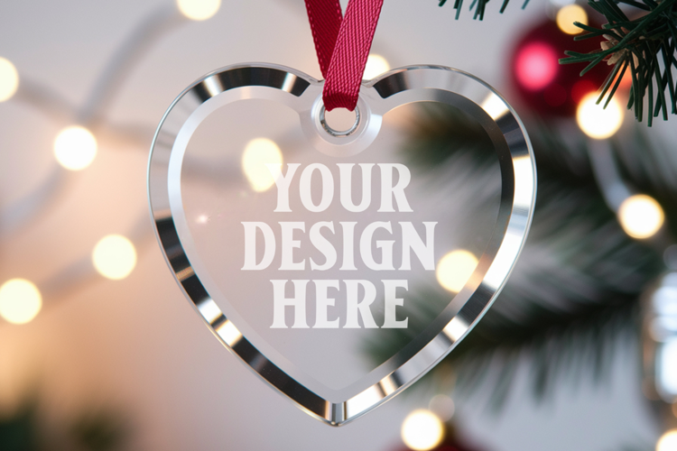 Christmas Heart Glass Ornament Mockup | Hanging Holiday Orna