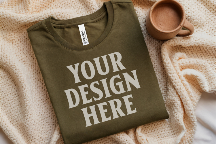 Christmas Bella Canvas 3001 Heather Olive Folded Tshirt Mock