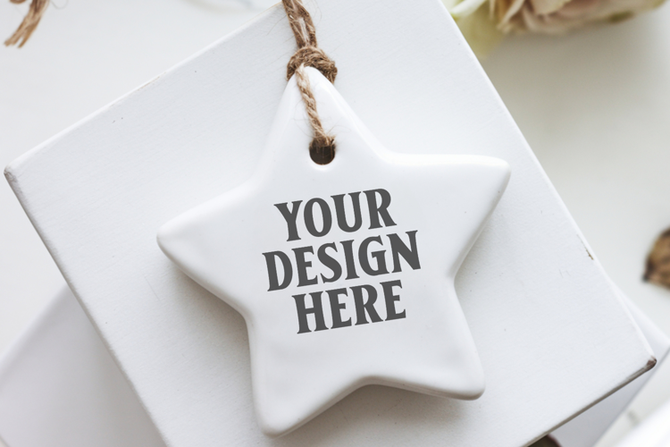 Christmas Star Ceramic Ornaments Mockup | Holiday Star Ornam