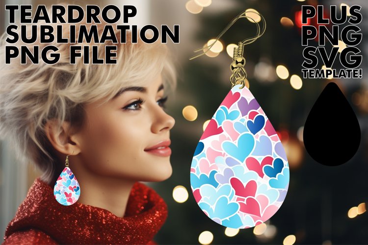 Sublimation Delights: Teardrop Earrings with Hearts